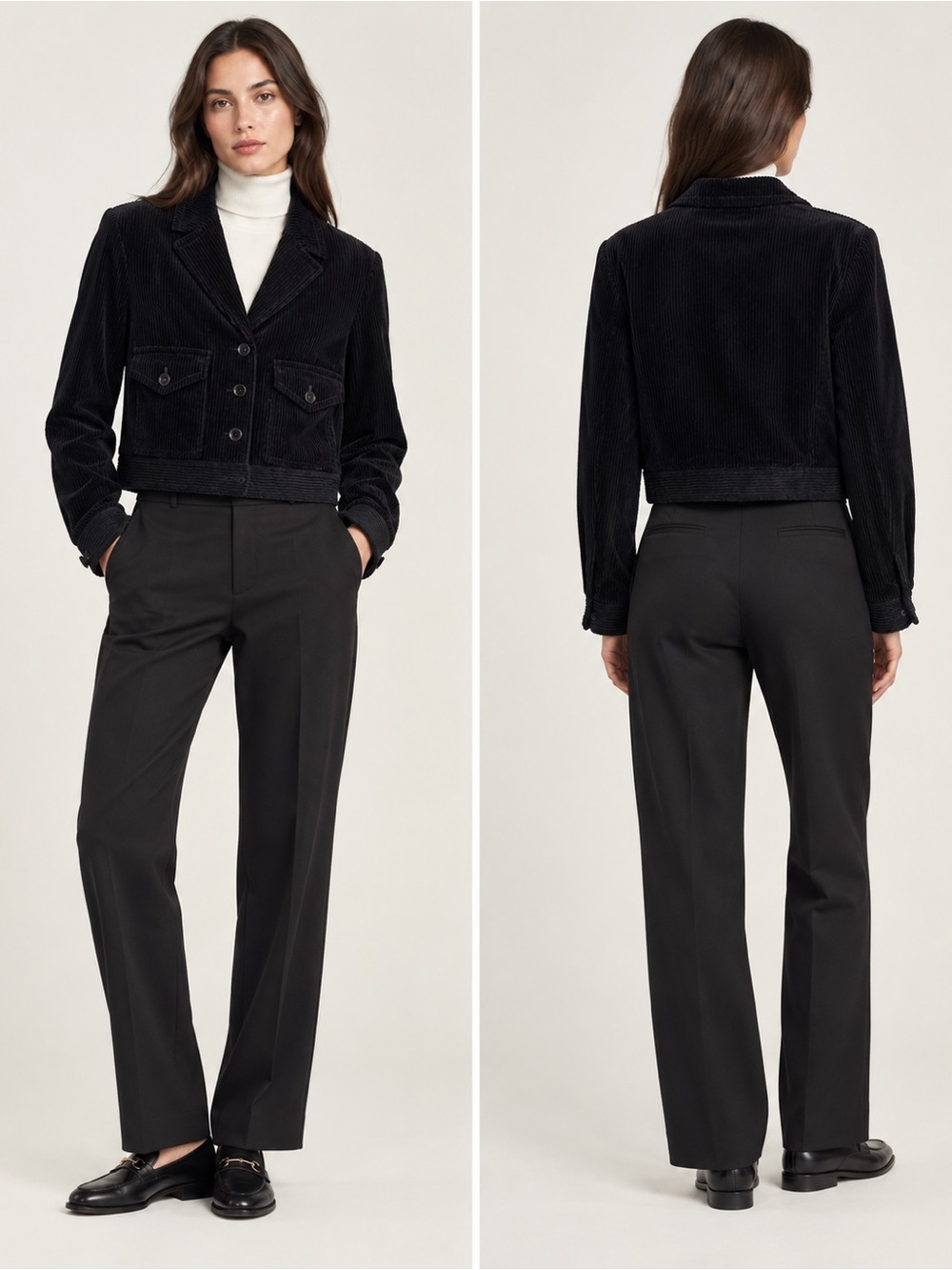 Sandro Ismael Black Cropped Corduroy Jacket Size 40